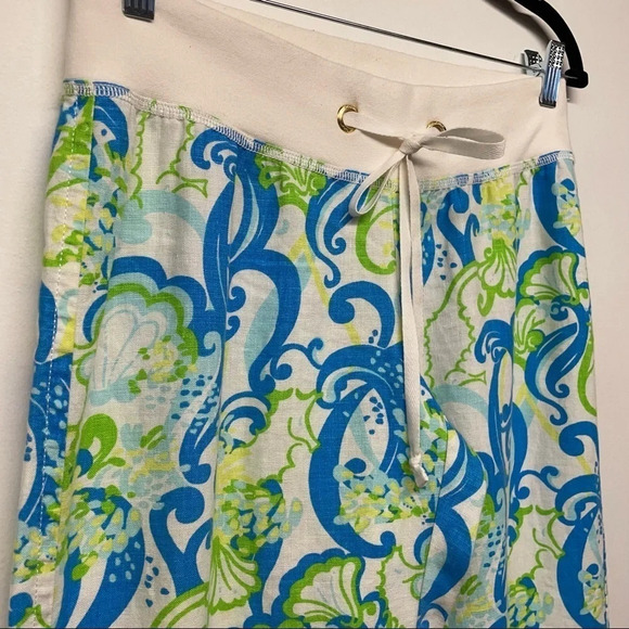 Lilly Pulitzer The Beach Pant Resort White Crystal Coast Blue Green Linen - Picture 5 of 13